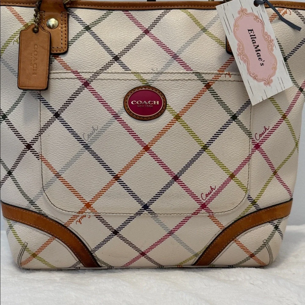 Coach Peyton Tattersall Stripe Shoulder Bag - Picture 3 of 8